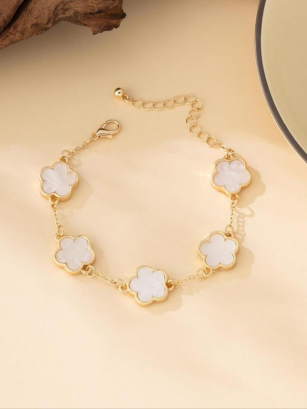 Summer Outfits 2025 Flower Decorated Link Bracelet, Vintage Boho Hand Jewelry for Party, Daily Decor for Girl, Trendy Fashionable Accessories, Trendy All-match & Exquisite Jewelry for Valentine's Day Gift