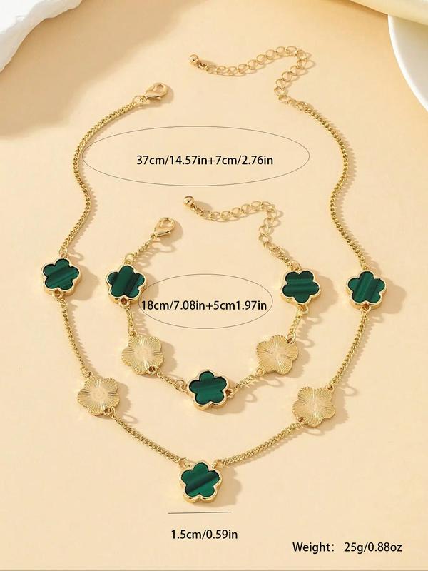 Women's Elegant Fashion Flower Charm Jewelry Set, Pendant Necklace & Bracelet, Casual 2025 New Trendy Matching Fashionable Jewelry Set for Party, Daily Clothing Decor for Girl