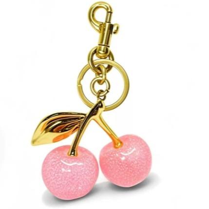 Cute Cherry Keychain for Women | Leather Key Ring Bag Charm | Adorable Purse/Car Key Accessory | Sweet Add-On for Your Essentials