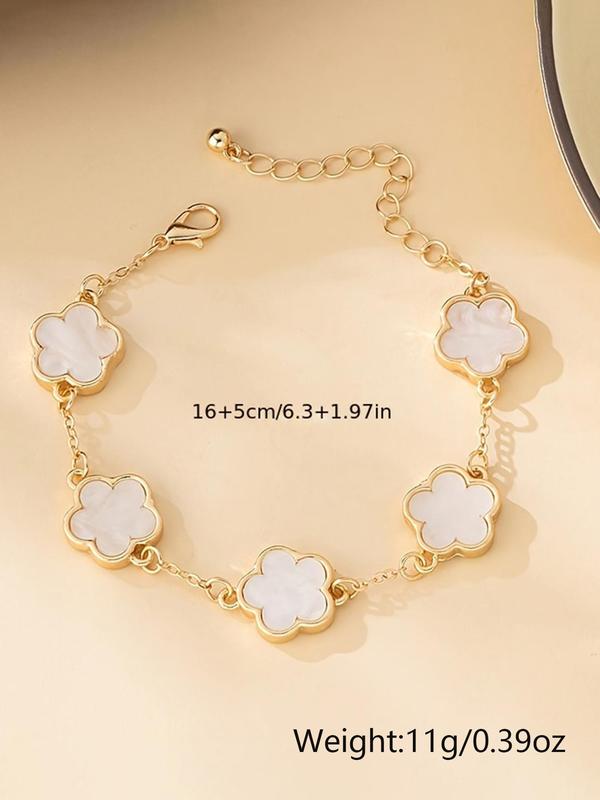 Summer Outfits 2025 Flower Decorated Link Bracelet, Vintage Boho Hand Jewelry for Party, Daily Decor for Girl, Trendy Fashionable Accessories, Trendy All-match & Exquisite Jewelry for Valentine's Day Gift