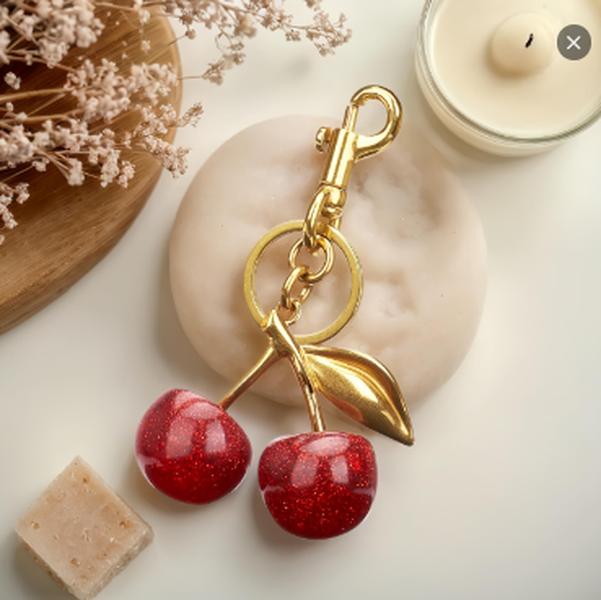 Cute Cherry Keychain for Women | Leather Key Ring Bag Charm | Adorable Purse/Car Key Accessory | Sweet Add-On for Your Essentials