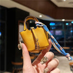 Mini Vegetable Basket Bag Pendant Hanging Accessories High Quality Leather Car Keychain Earphone Bag Pendant with Colorful Strap Today Catch the Moment