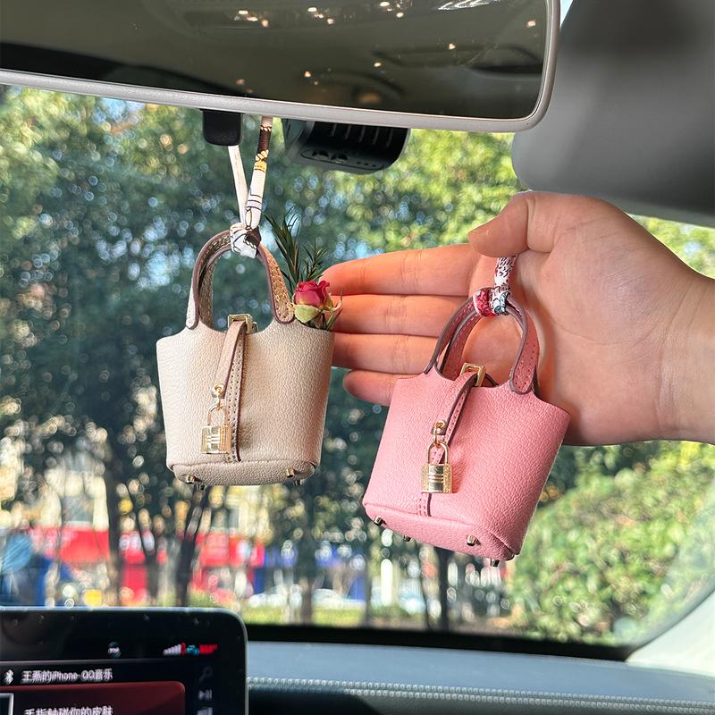 Mini Vegetable Basket Bag Pendant Hanging Accessories High Quality Leather Car Keychain Earphone Bag Pendant with Colorful Strap Today Catch the Moment