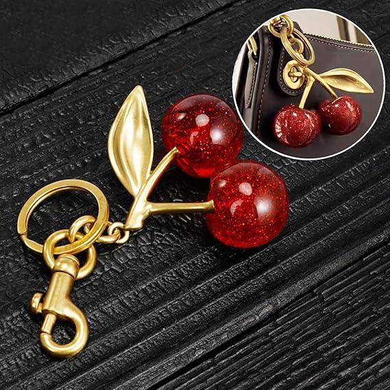 Cute Cherry Keychain for Women | Leather Key Ring Bag Charm | Adorable Purse/Car Key Accessory | Sweet Add-On for Your Essentials