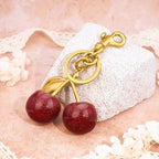Cute Cherry Keychain for Women | Leather Key Ring Bag Charm | Adorable Purse/Car Key Accessory | Sweet Add-On for Your Essentials