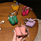 Mini Vegetable Basket Bag Pendant Hanging Accessories High Quality Leather Car Keychain Earphone Bag Pendant with Colorful Strap Today Catch the Moment