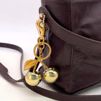 Cute Cherry Keychain for Women | Leather Key Ring Bag Charm | Adorable Purse/Car Key Accessory | Sweet Add-On for Your Essentials