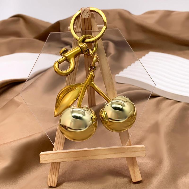 Cute Cherry Keychain for Women | Leather Key Ring Bag Charm | Adorable Purse/Car Key Accessory | Sweet Add-On for Your Essentials