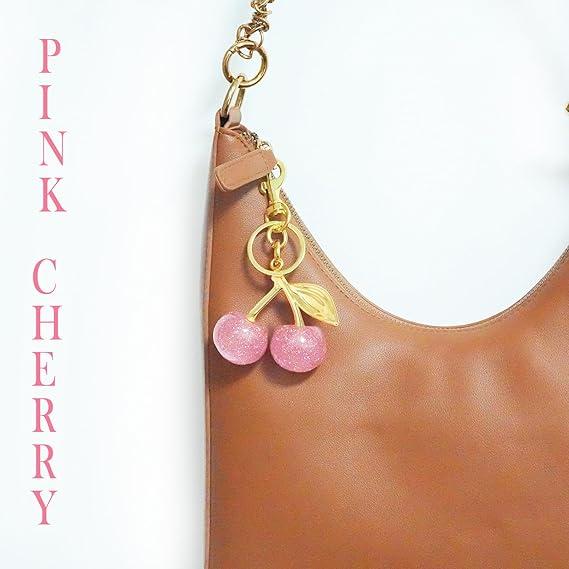 Cute Cherry Keychain for Women | Leather Key Ring Bag Charm | Adorable Purse/Car Key Accessory | Sweet Add-On for Your Essentials