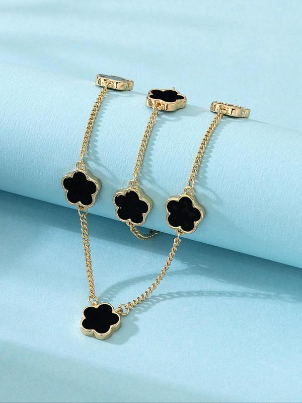 2pcs/set Women's Elegant Fashion Flower Decorated Necklace & Bracelet, Casual Trendy Jewelry Set for Party, Daily Clothing Decor for Girl